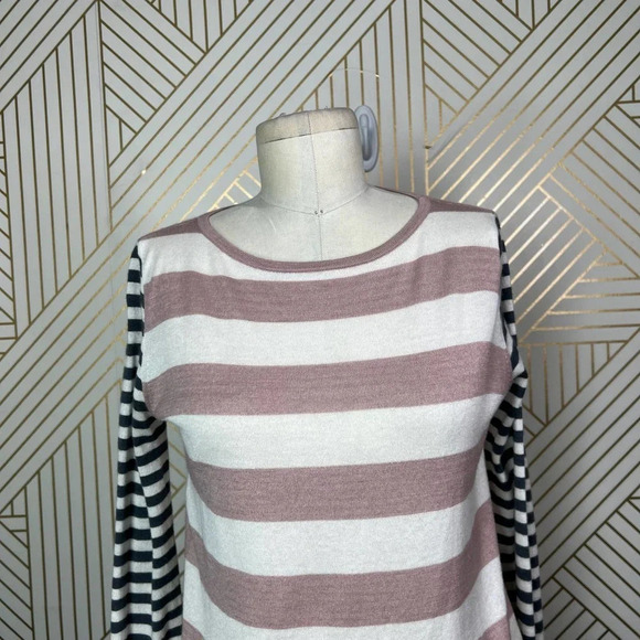 MaxMara Marica Boat Neck Striped Silk Cashmere Sweater Pink Gray Size‎ XS - Picture 3 of 12